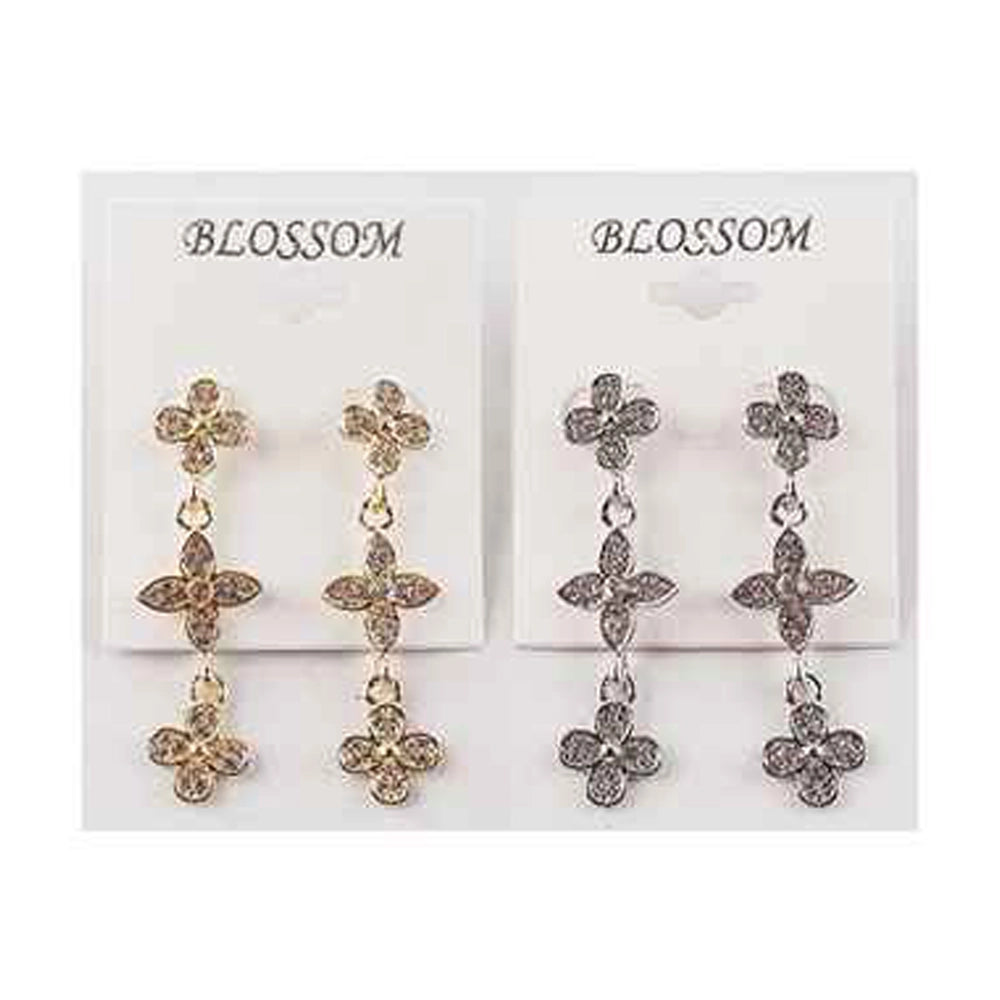 Triple Quatrefoil Crystal Drop Earrings (IER-5725)