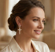 Sparkling Halo Crucifix Drop Earrings (IER-5807)