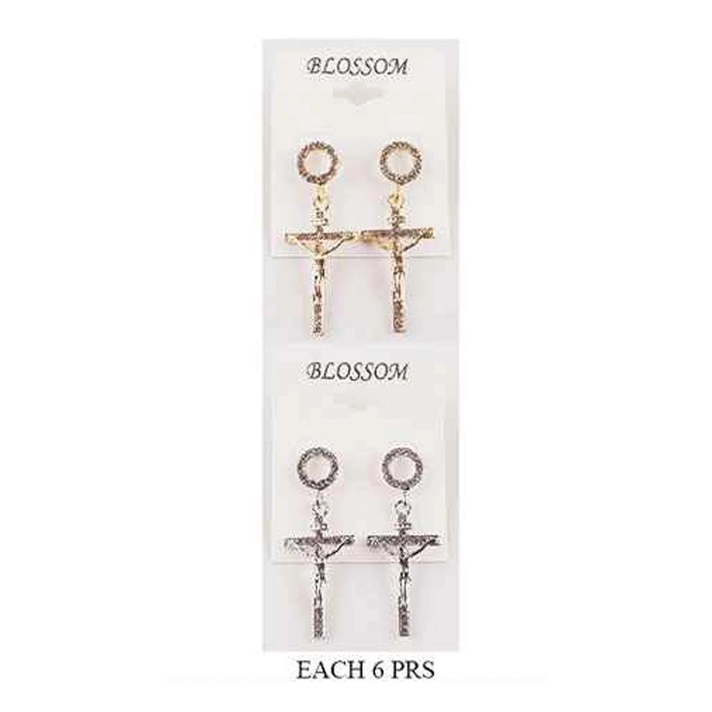 Sparkling Halo Crucifix Drop Earrings (IER-5807)