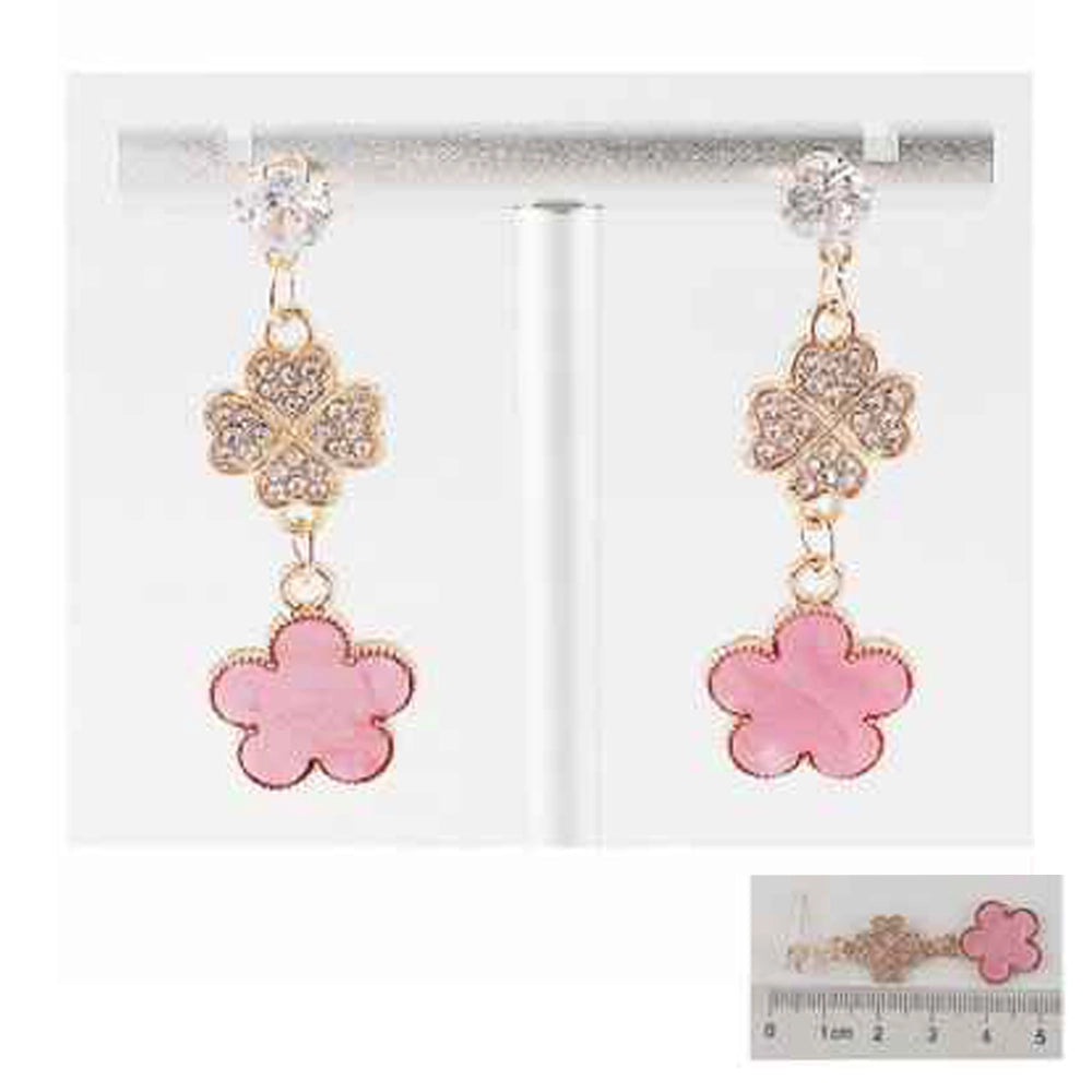 Floral Clover Crystal Dangle Earrings – Enamel Flower & Rhinestone 4-Leaf Clover Drop Earrings for Women (IER-5925)