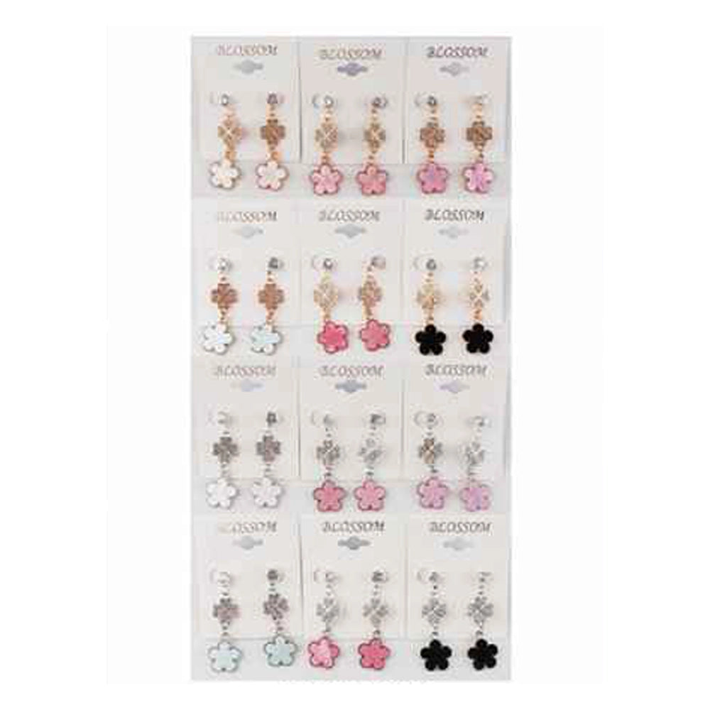 Floral Clover Crystal Dangle Earrings – Enamel Flower & Rhinestone 4-Leaf Clover Drop Earrings for Women (IER-5925)