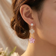 Floral Clover Crystal Dangle Earrings – Enamel Flower & Rhinestone 4-Leaf Clover Drop Earrings for Women (IER-5925)