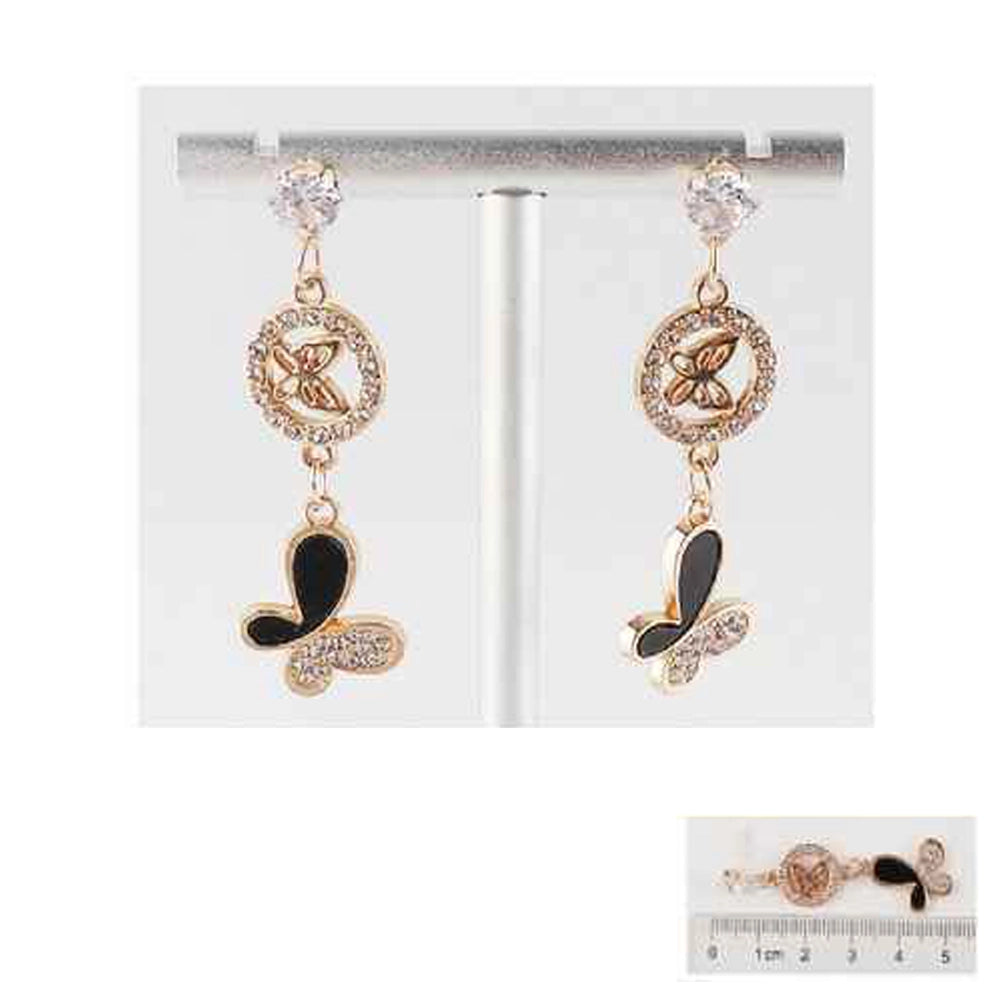 Elegant Dual-Butterfly Rhinestone Drop Earrings (IER-5927)