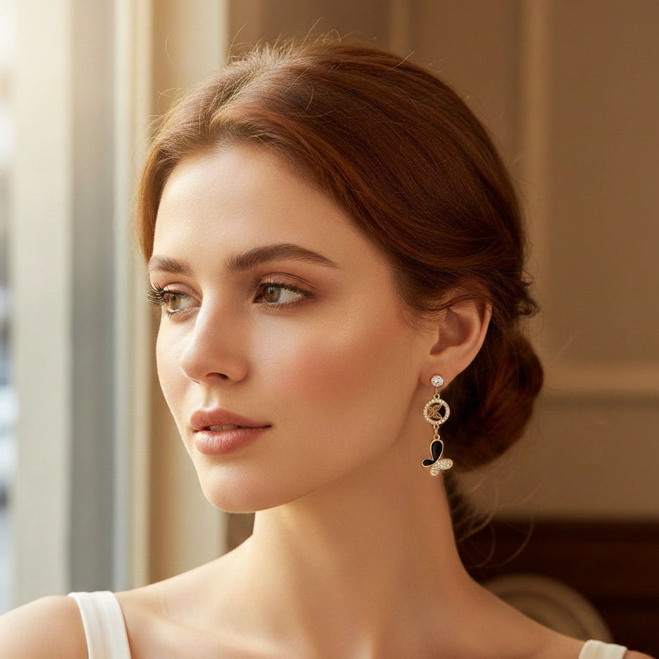 Elegant Dual-Butterfly Rhinestone Drop Earrings (IER-5927)