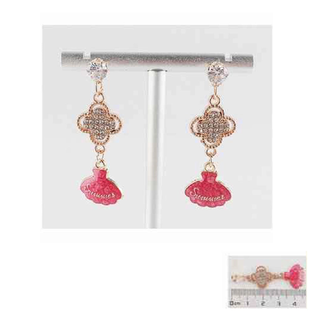 Sparkling Four-Leaf Clover & Summer Shell Drop Earrings (IER-5929)