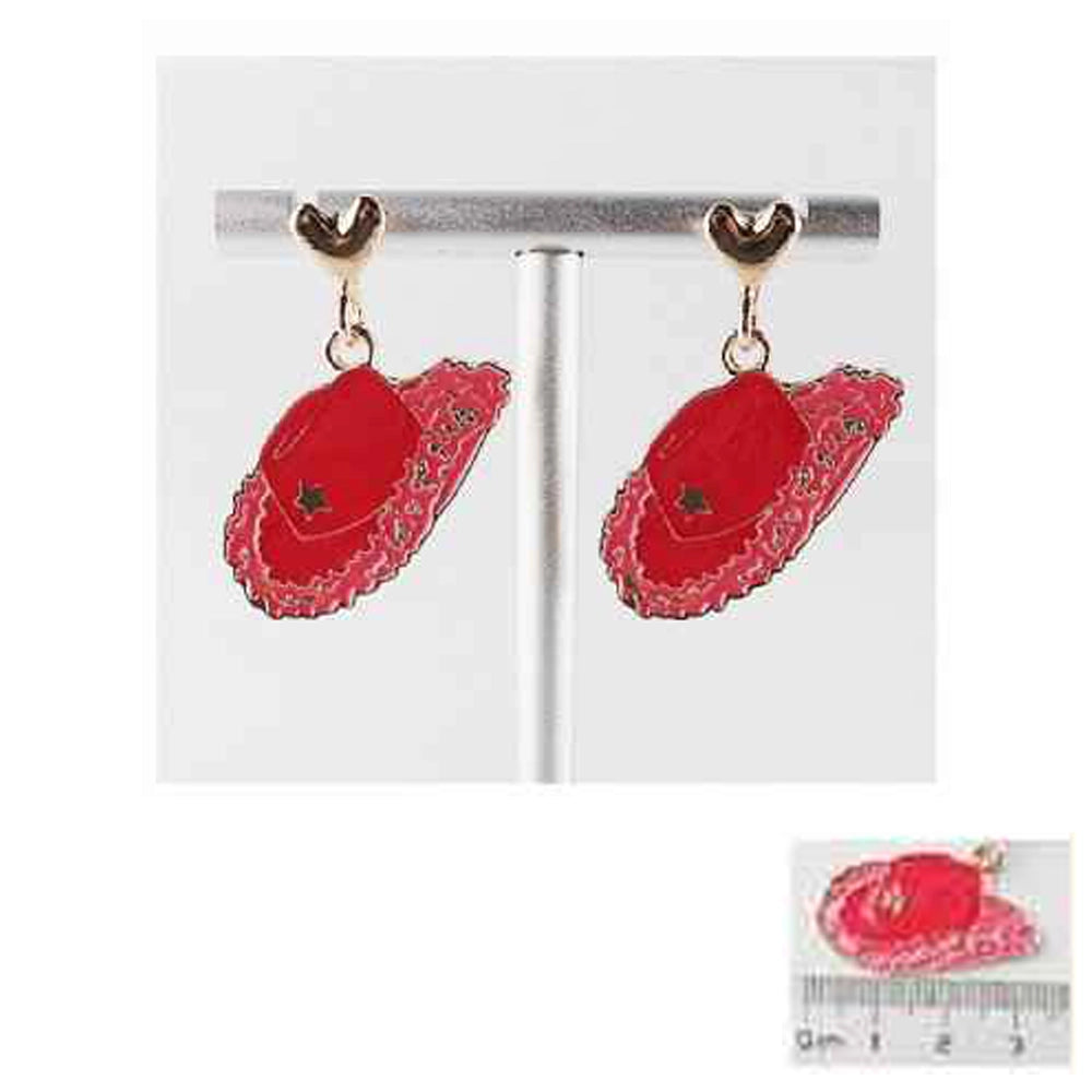 Red Cowboy Hat Drop Earrings with Heart Studs (IER-5943)