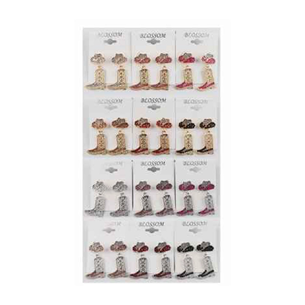 Sparkly Rhinestone Cowboy Hat & Boot Dangle Earrings (IER-5946)