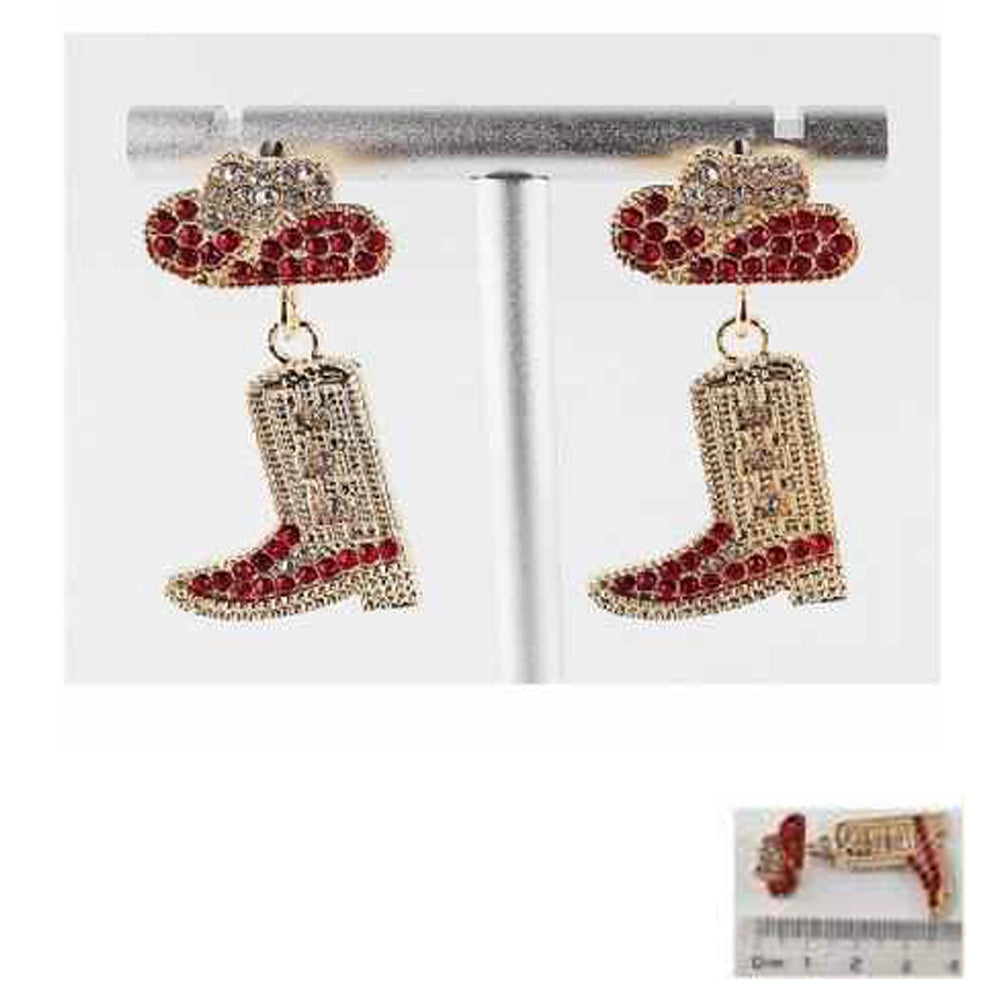 Sparkly Rhinestone Cowboy Hat & Boot Dangle Earrings (IER-5946)
