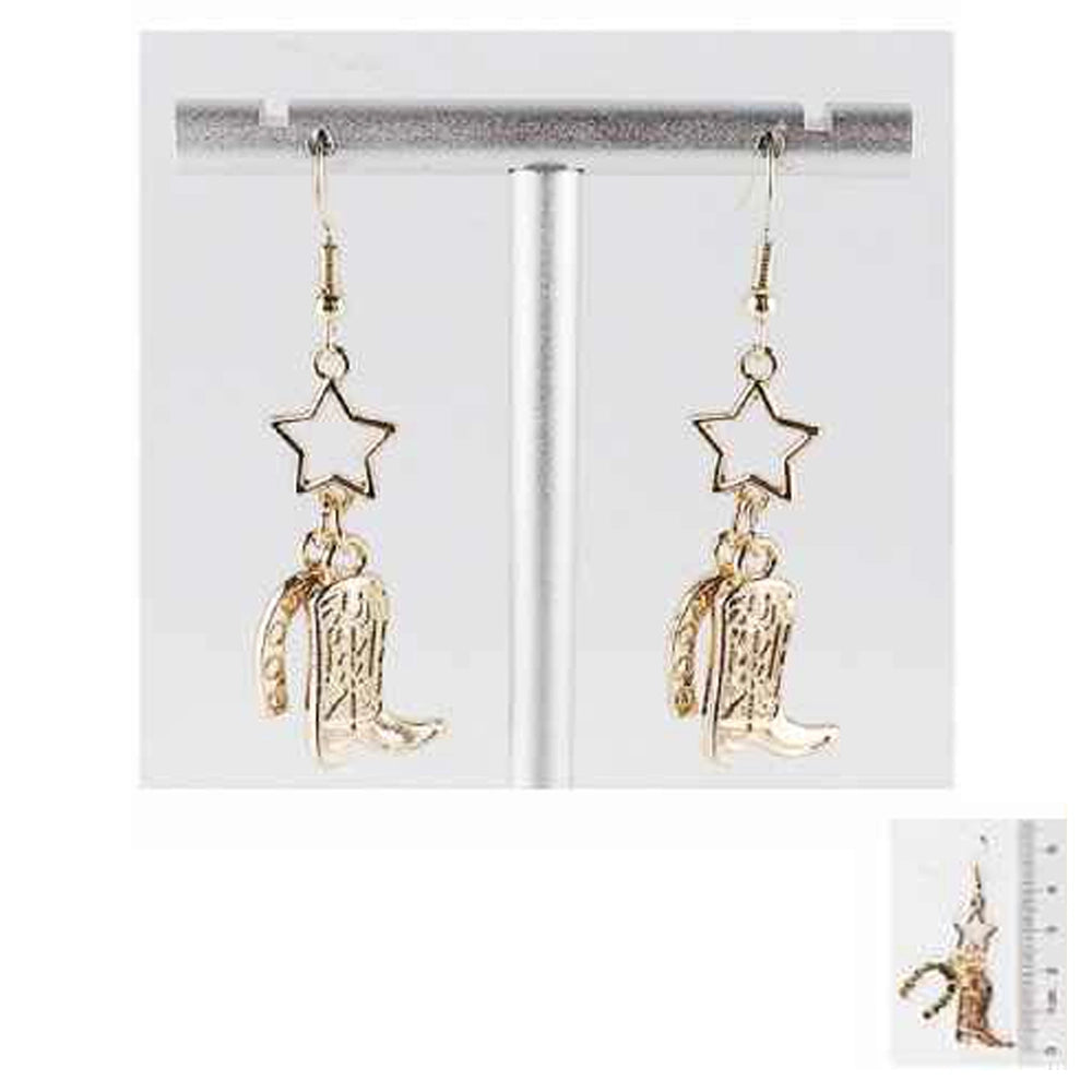 Western Star, Cowboy Boot, and Horseshoe Dangle Earrings – Gold & Silver Tone (IER-5952)