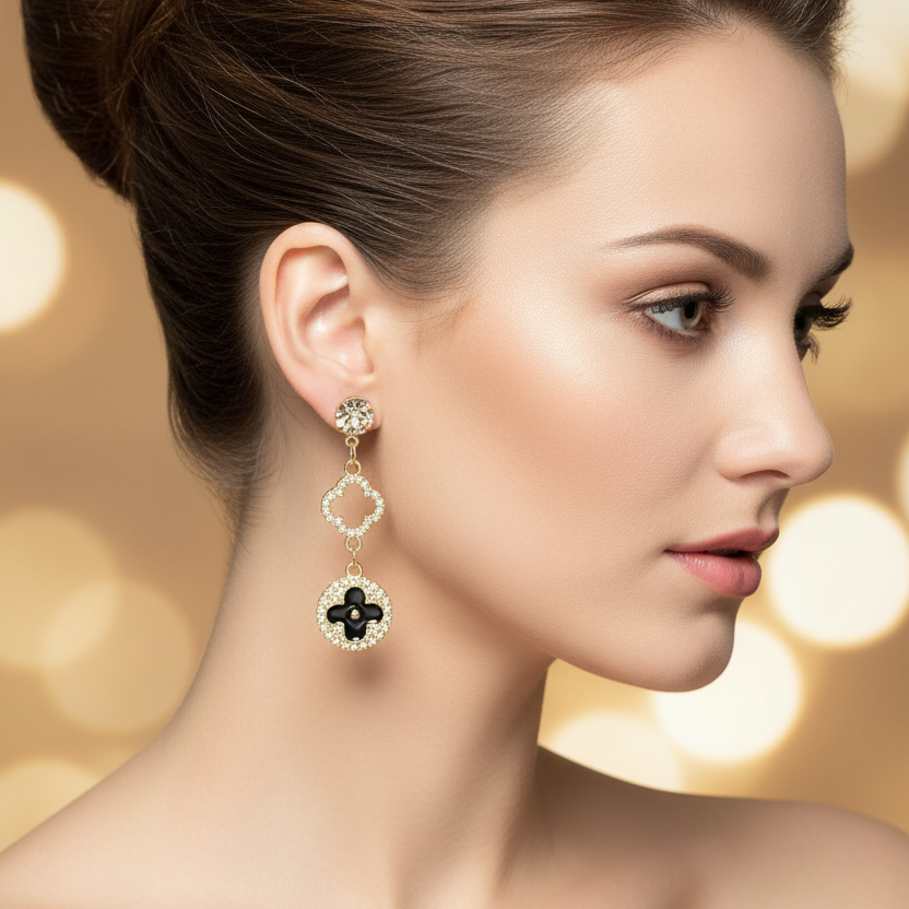 Product Title  Elegant Clover Drop Earrings – Rhinestone Studded Geometric Dangle Earrings for Women (IER-6013)