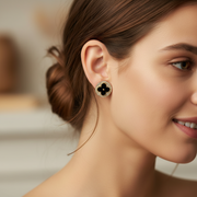 Elegant Clover Fashion Stud Earrings | Gold Tone Floral Four-Leaf Motif Earrings (IER-6103)