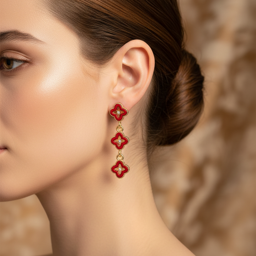 Floral Drop Earrings - Triple Clover Pendant Jewelry (IER-6107)