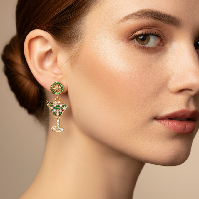 Sparkling Cocktail Glass Earrings Set – 6 Pairs Gold & Silver Martini Dangle Jewelry (IER-6177)