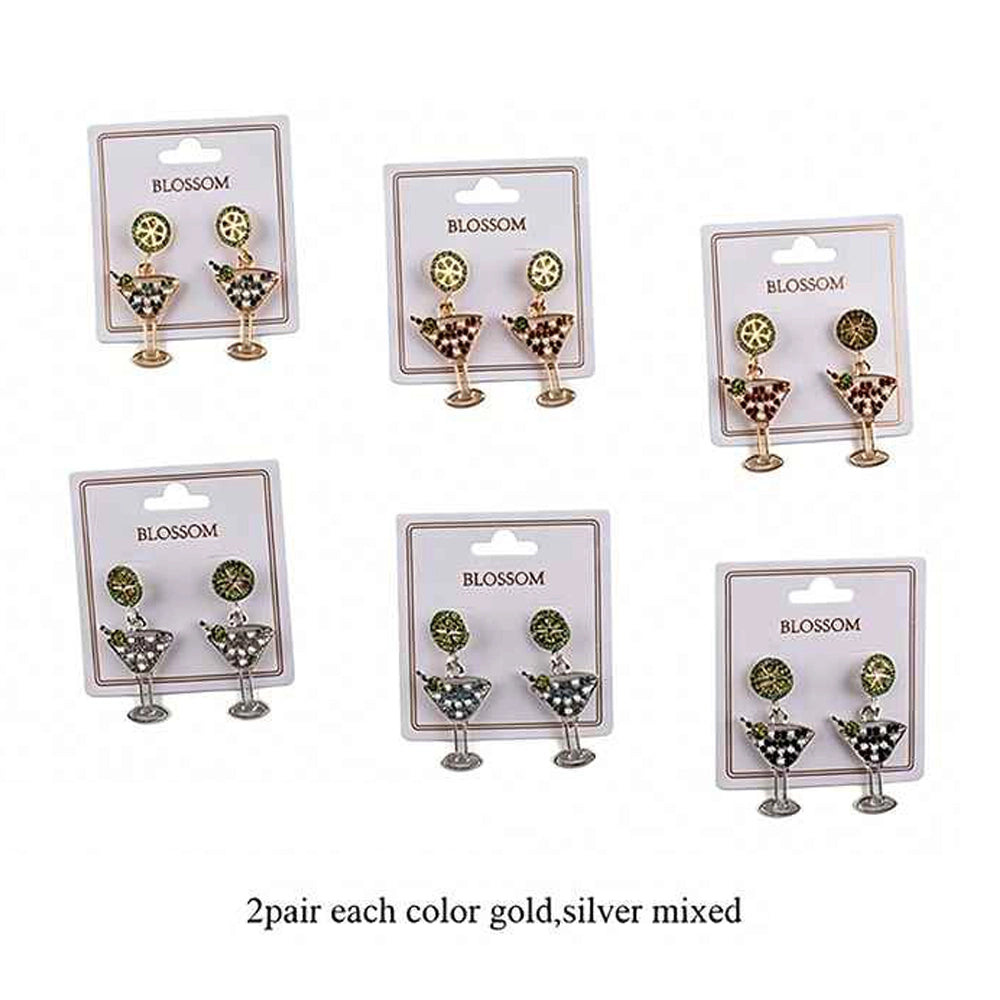 Sparkling Cocktail Glass Earrings Set – 6 Pairs Gold & Silver Martini Dangle Jewelry (IER-6177)