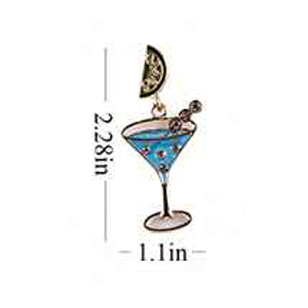 Novelty Enamel Cocktail Glass Drop Earrings with Rhinestones – 2.28" Martini Drink Dangle Earrings Set for Women, Summer Party & Happy Hour Jewelry (IER-6178)