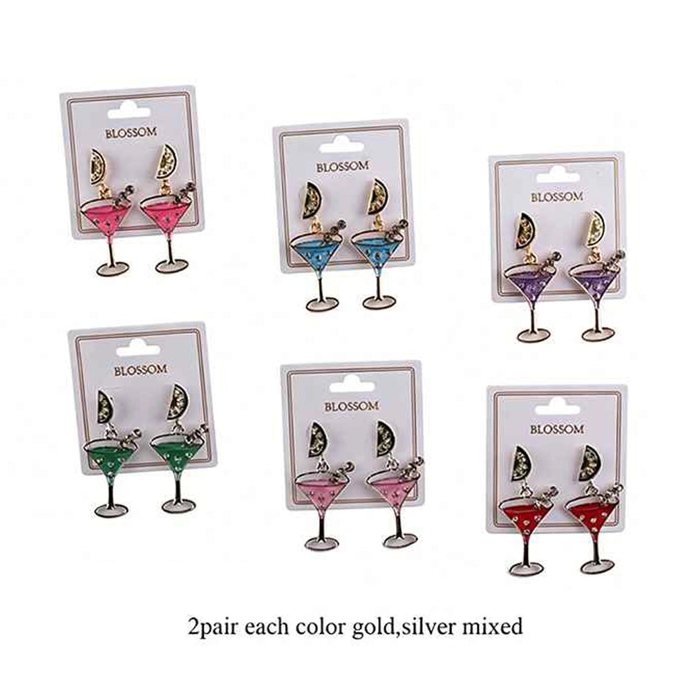 Novelty Enamel Cocktail Glass Drop Earrings with Rhinestones – 2.28" Martini Drink Dangle Earrings Set for Women, Summer Party & Happy Hour Jewelry (IER-6178)