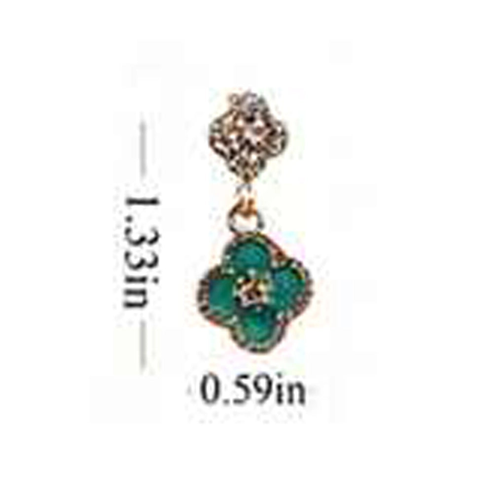 12-Pair Four-Leaf Clover Dangle Earrings Set – Rhinestone Floral Drop Earrings in Gold & Silver Finish (Mixed Colors) (IER-6183)
