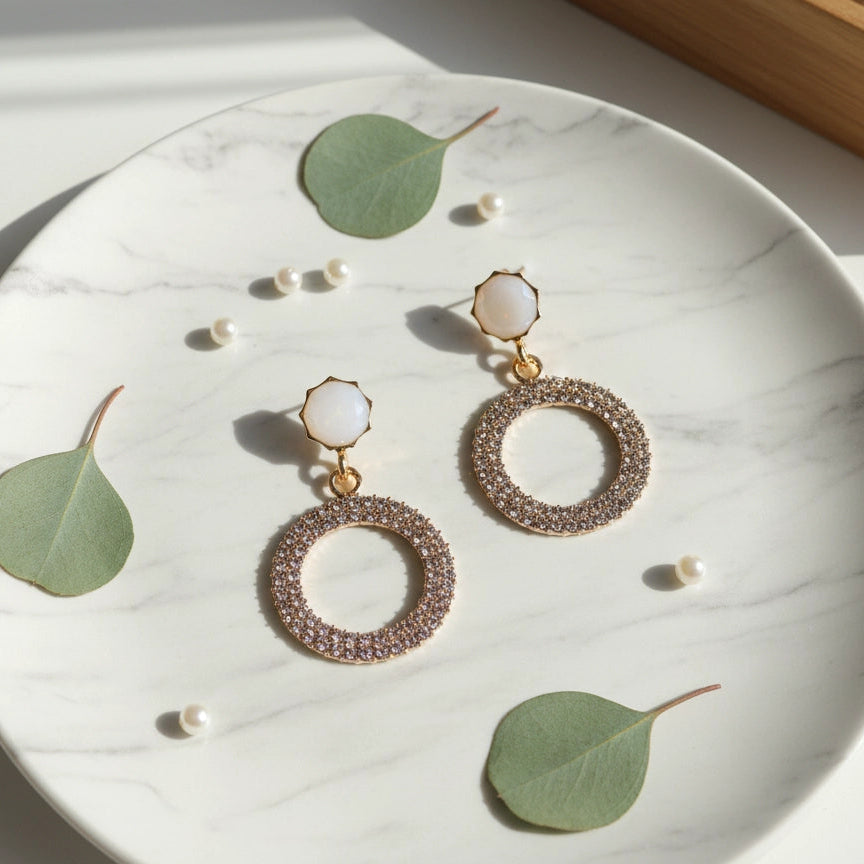 The Starlight Pave Hoop Earrings | Opalescent Stud Drop Statement