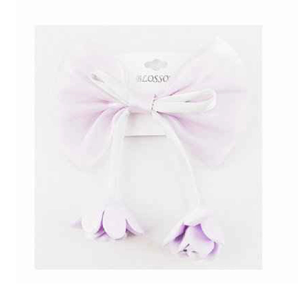 Chiffon Bow Hair Clip with Floral Tassels – Oversized Romantic Ribbon Barrette – Coquette Aesthetic (IHP-809)