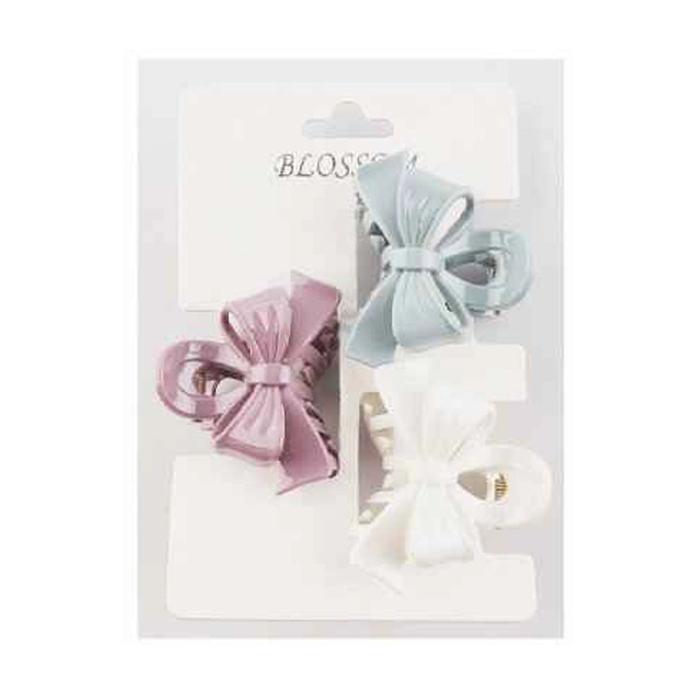 Elegant Bow Hair Claw Clips - 3pc Pastel Set (IJC-1242)