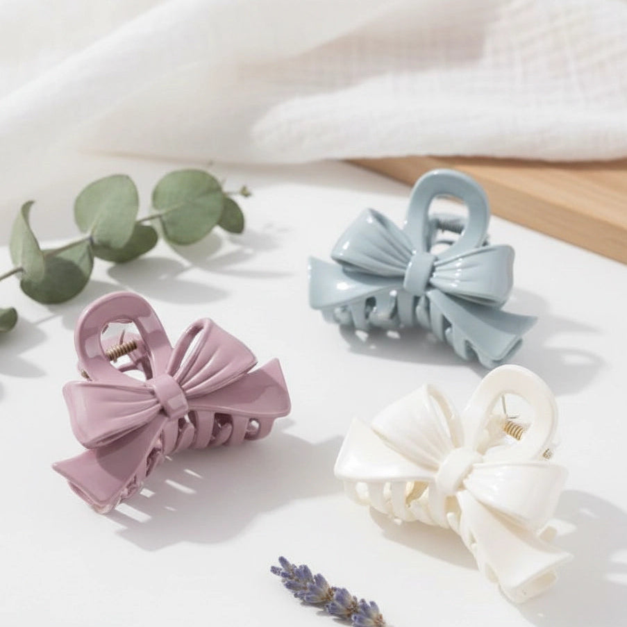 Elegant Bow Hair Claw Clips - 3pc Pastel Set (IJC-1242)