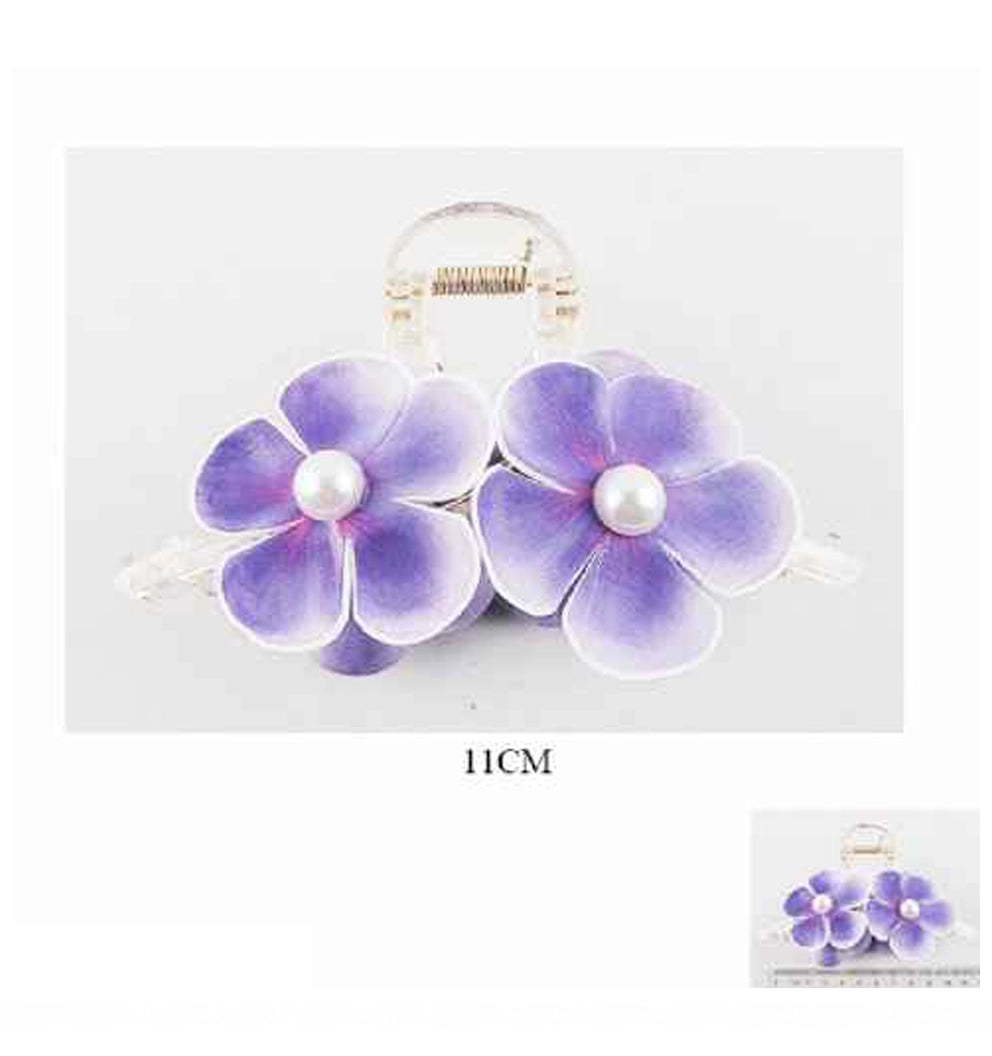 Elegant Flower Hair Claw Clip - Dual Bloom Design with Pearl Accent