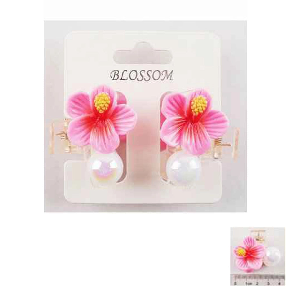 Hibiscus Flower & Iridescent Pearl Hair Claw Clips (IJC-1287)