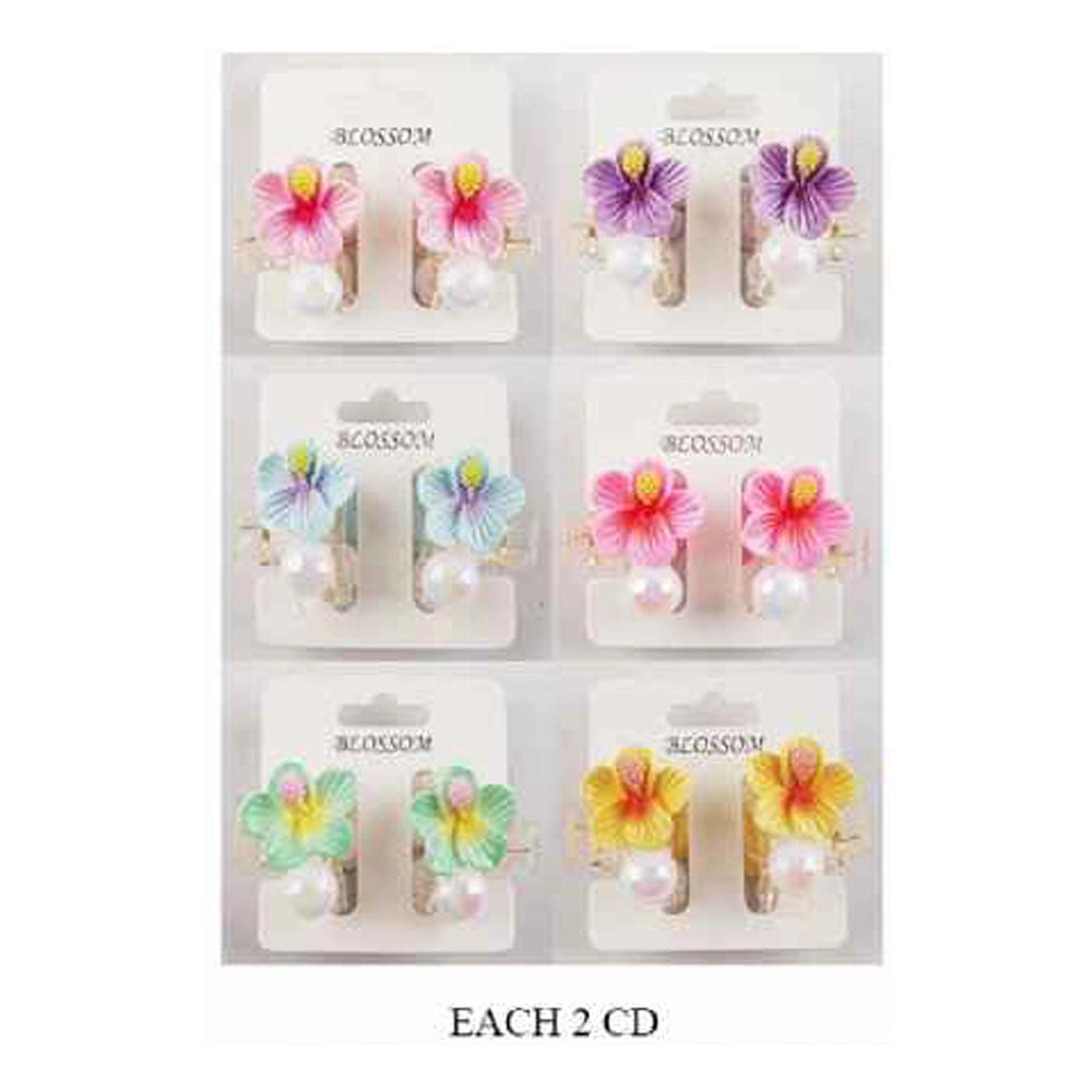 Hibiscus Flower & Iridescent Pearl Hair Claw Clips (IJC-1287)