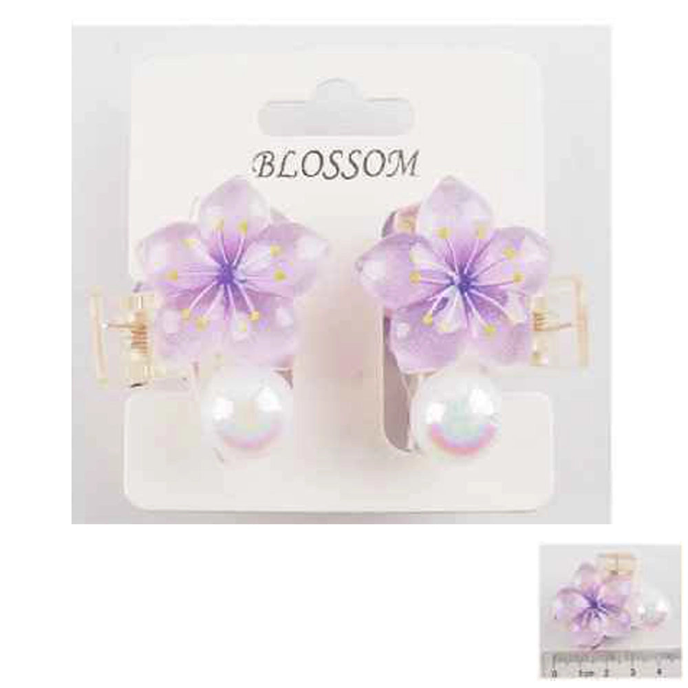 Floral & Pearl Mini Hair Claw Clips (Pair) (IJC-1288)
