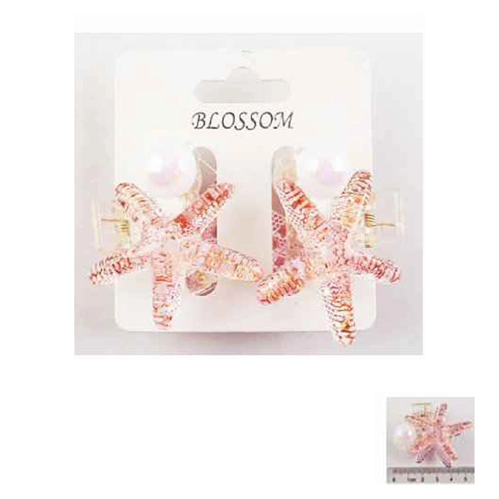 Starfish Hair Claw Clips with Pearl Detail – 2-Pack Mermaidcore Glitter Hair Accessories (IJC-1290)