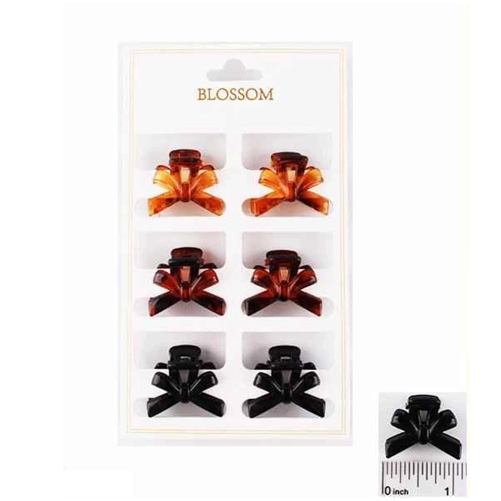 6-Piece Bow-Shaped Mini Hair Claw Clips Set – Tortoise Shell & Black Hair Accessories (IJC-1364)