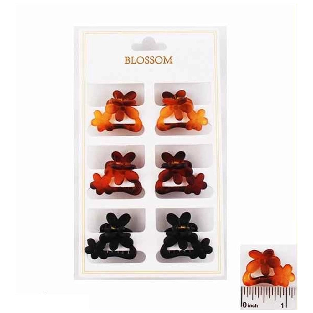 6-Piece Mini Flower Claw Clip Set – Tortoise Shell & Black Hair Grips (IJC-1373)