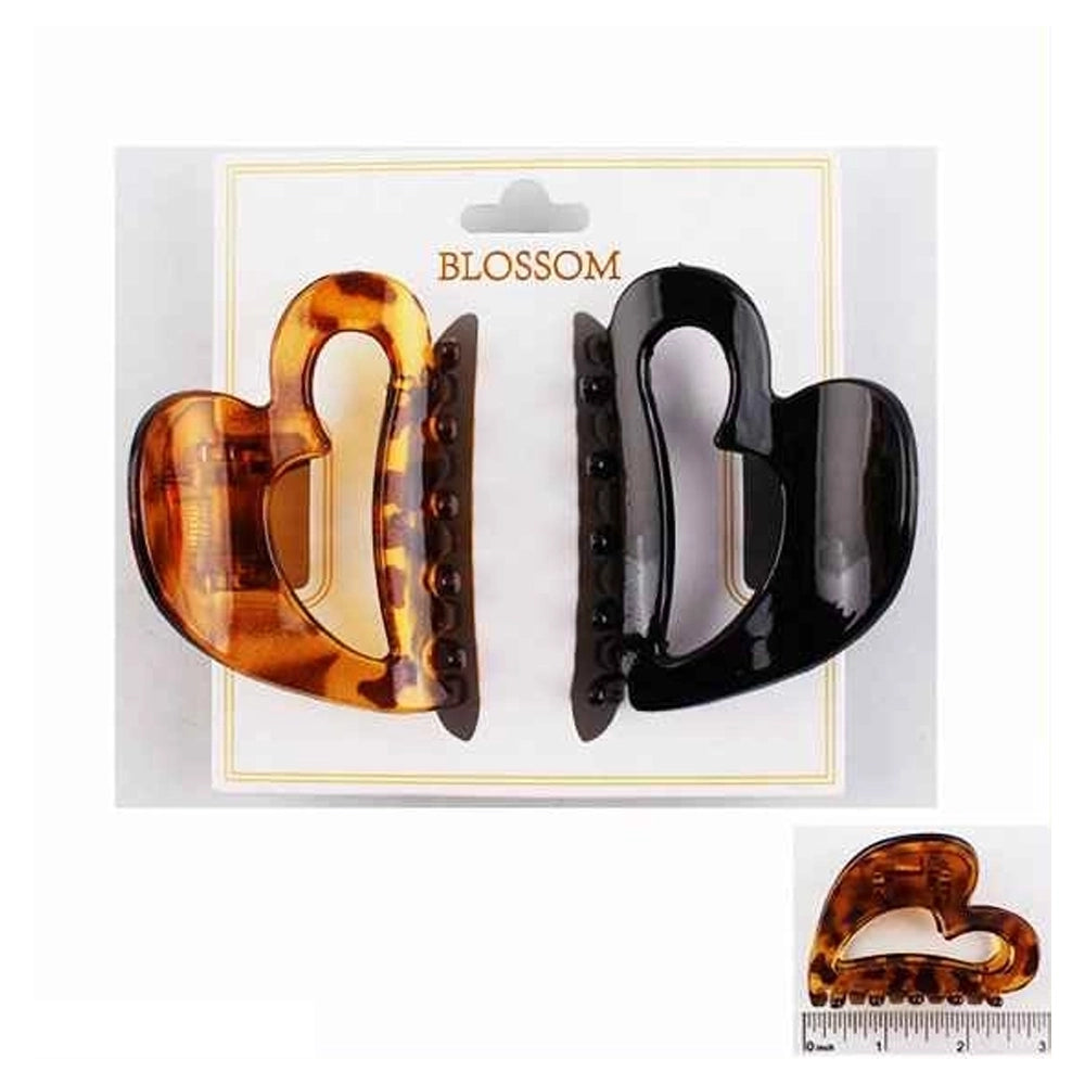 Heart-Shaped Claw Hair Clip Set - Tortoise Shell & Solid Black | Wholesale (IJC-1384)