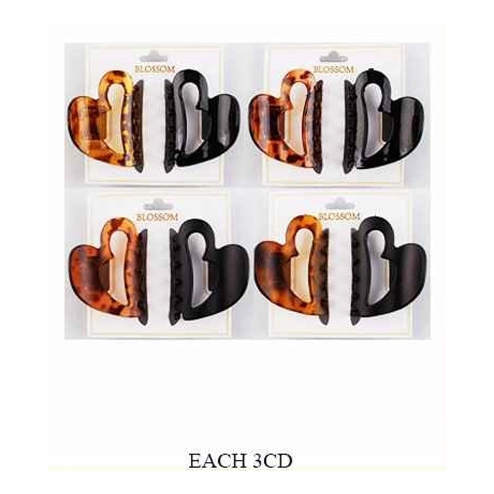 Heart-Shaped Claw Hair Clip Set - Tortoise Shell & Solid Black | Wholesale (IJC-1384)