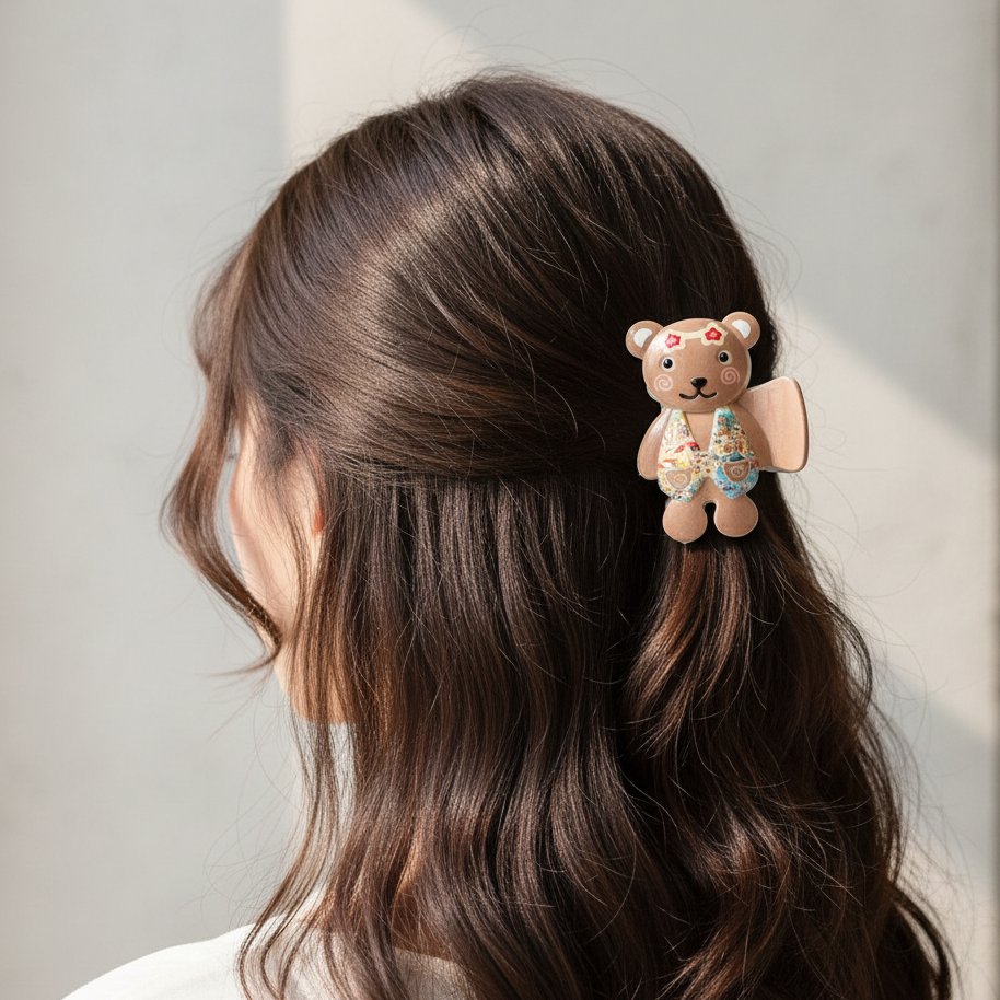 Blossom 2-Pack Cute Bear Hair Claw Clips – Glossy Resin Teddy Bear Hair Accessories for Girls & Women – 3.5-Inch IJC-1403