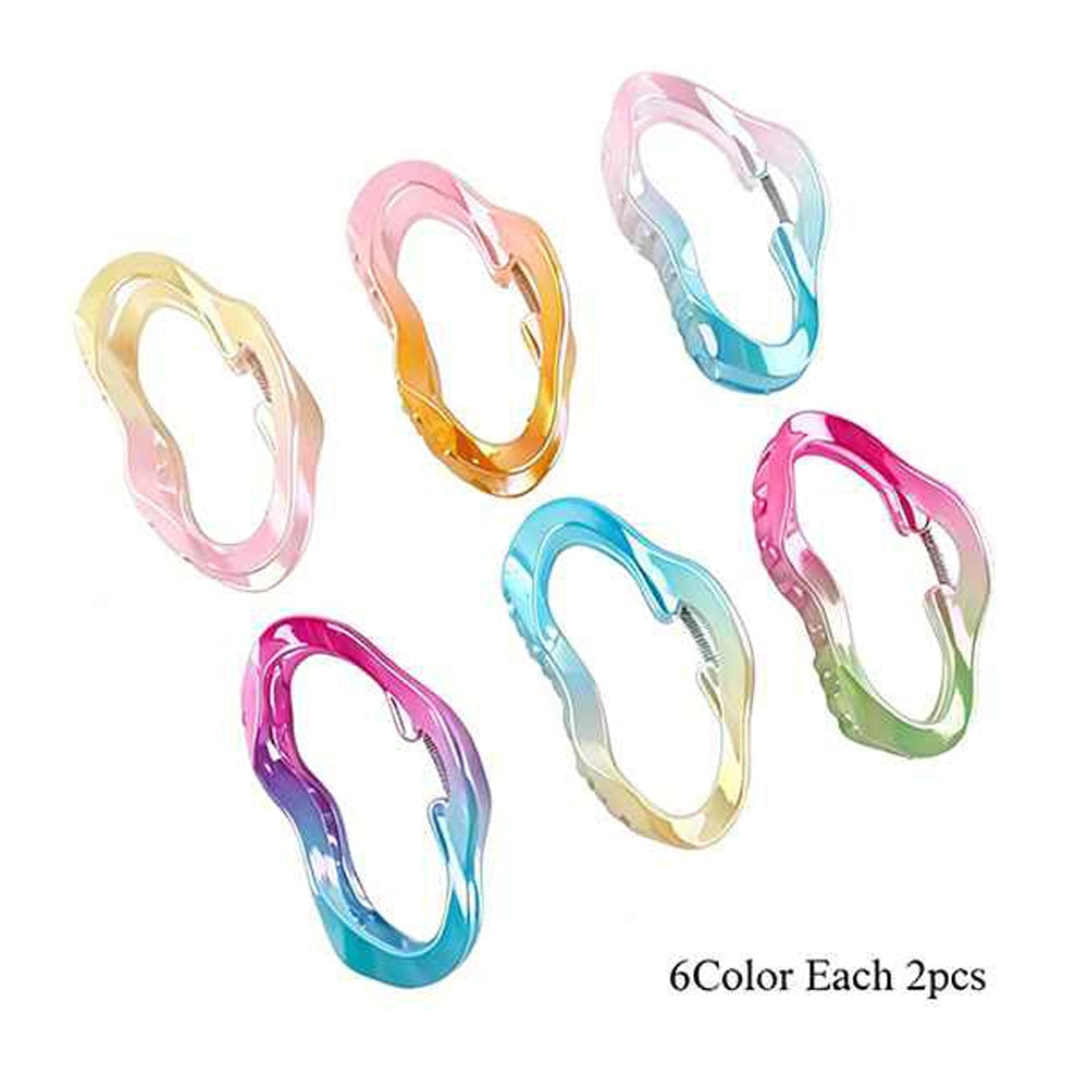 Gradient Wave Hair Clips Set – Colorful Irregular Acrylic Hair Claws, Non-Slip Geometric Styling Barrettes, Pastel Ombre Hair Accessories for Women and Girls (IJC-1431)