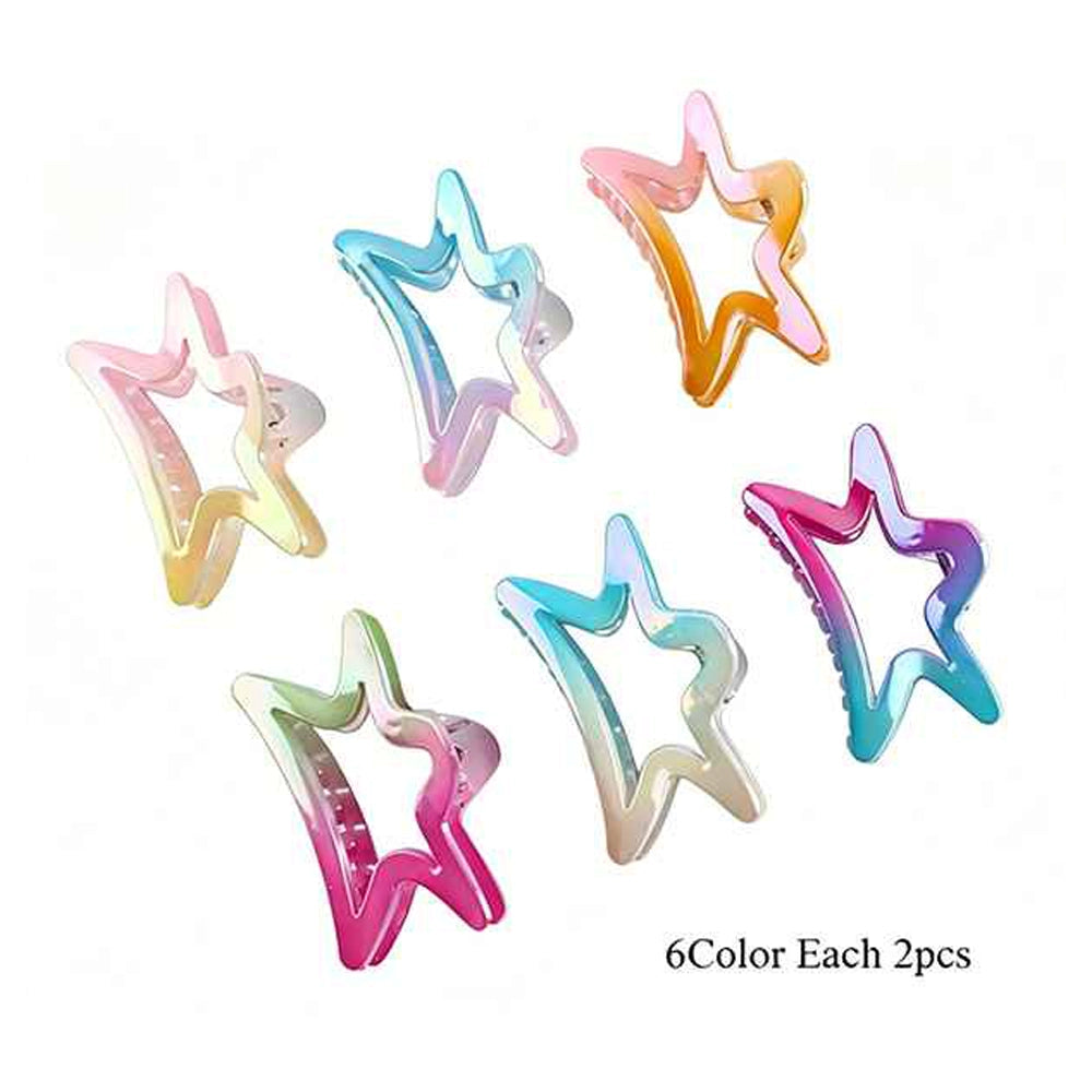 Star Claw Hair Clips - Colorful Gradient Medium Hair Jaw Clips, 6 Pastel Colors (2 Pcs Each) Cute Aesthetic Star Hair Accessories for Women (IJC-1432)