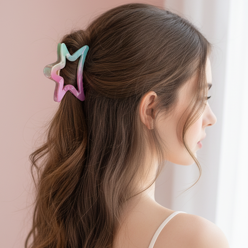 Star Claw Hair Clips - Colorful Gradient Medium Hair Jaw Clips, 6 Pastel Colors (2 Pcs Each) Cute Aesthetic Star Hair Accessories for Women (IJC-1432)