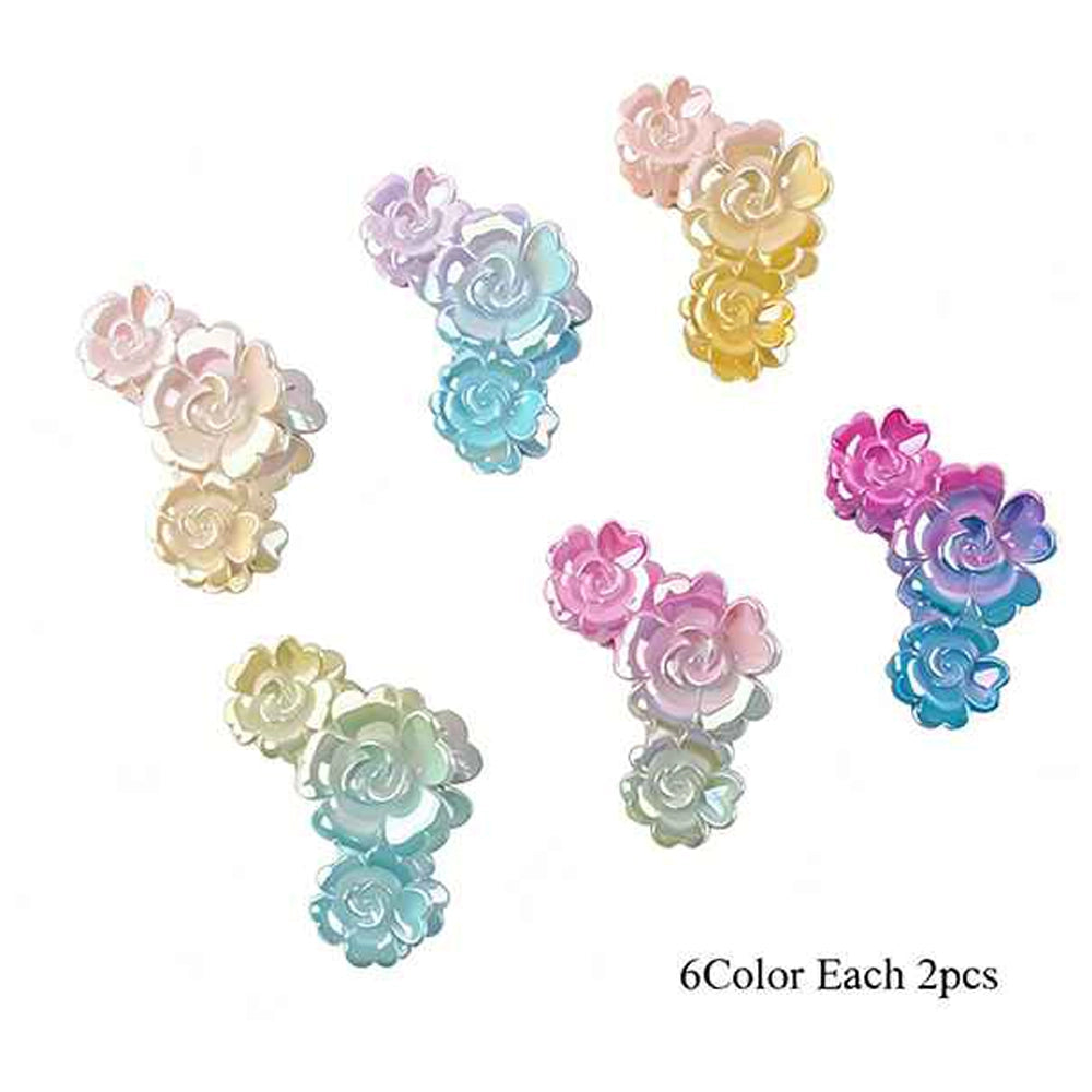 Iridescent Rose Flower Cabochons, 3D Resin Triple Floral Charms for DIY Crafts, Hair Bows, Phone Case Decoration, Nail Art, Jewelry Making Supplies (IJC-1433)
