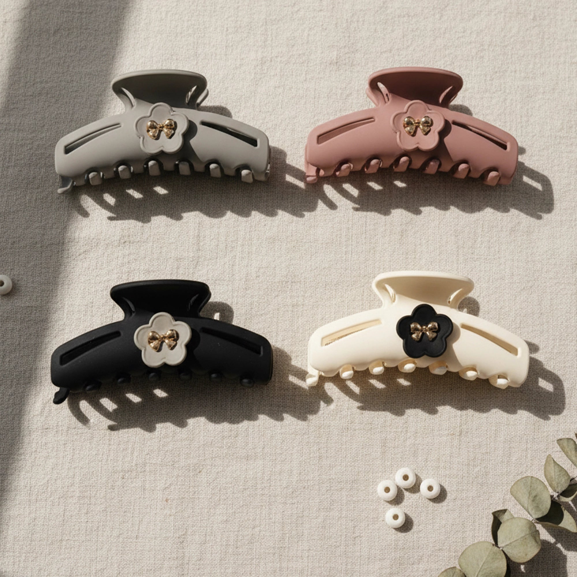Neutral Chic Matte Flower Claw Clip Set for Everyday Updos | 9.5cm