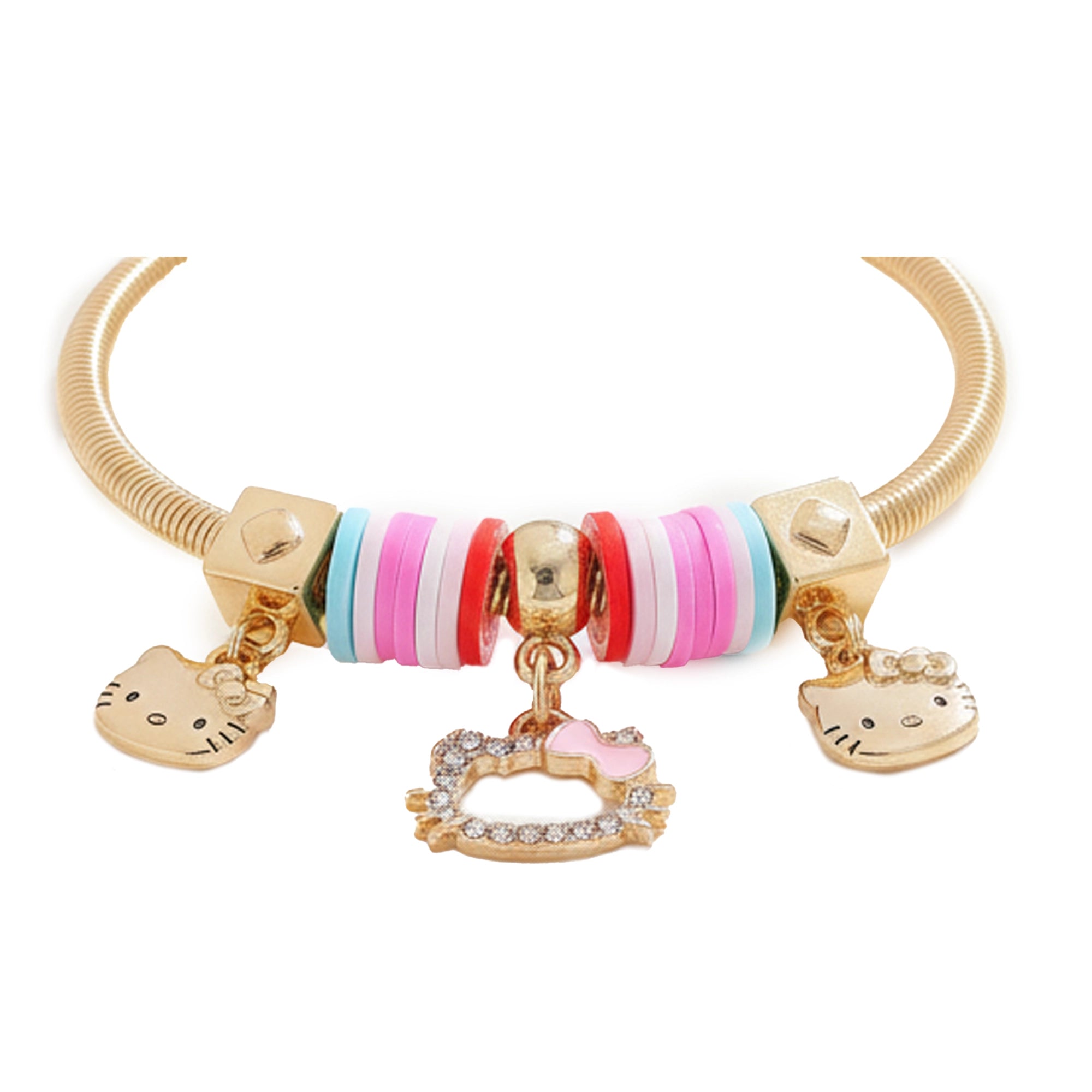Kitty Charm Bangle with Colorful Beads Kawaii Style Bracelet Youth Fun