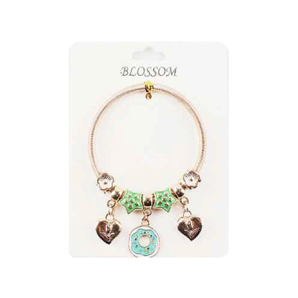 Donut Charm Bracelet for Girls, Whimsical Star & Heart Expandable Bangle (IKBR-188)