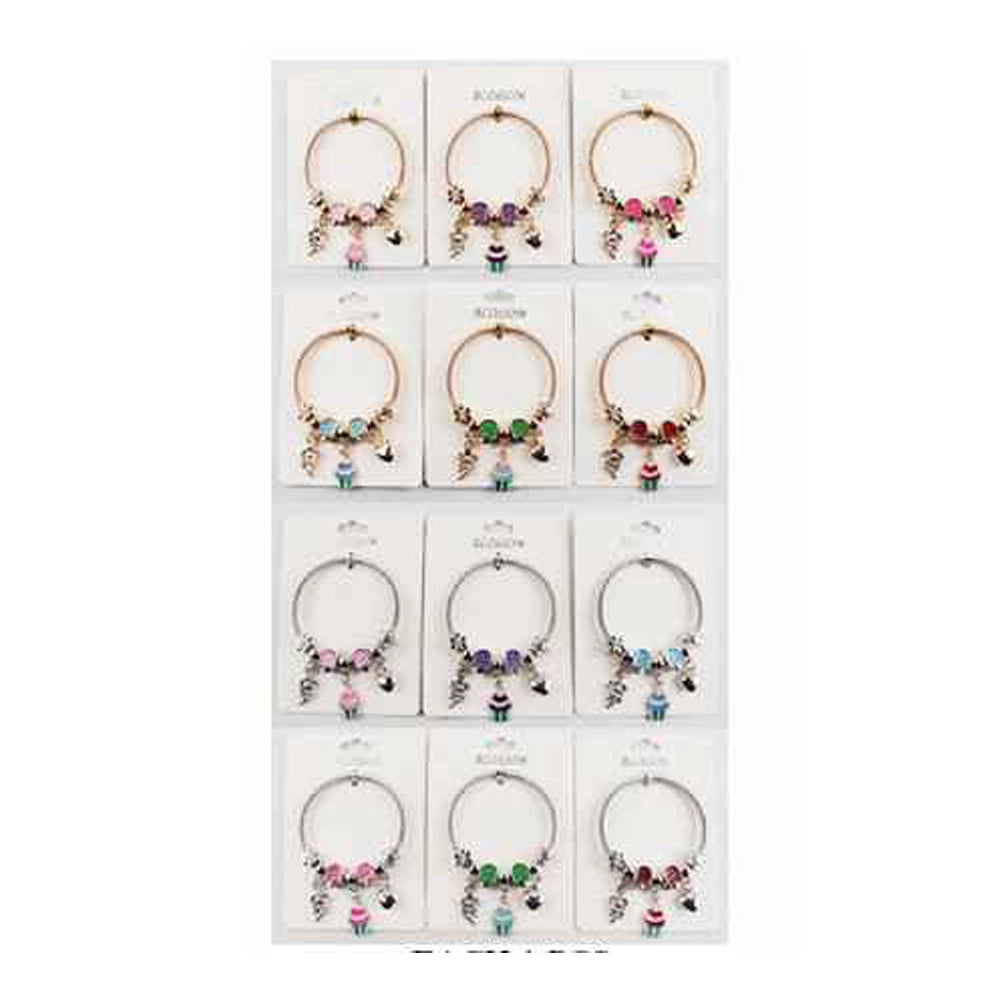 Charm Bracelet – Rose Gold & Silver Finish with Cupcake, Ice Cream, and Floral Charms (IKBR-191)