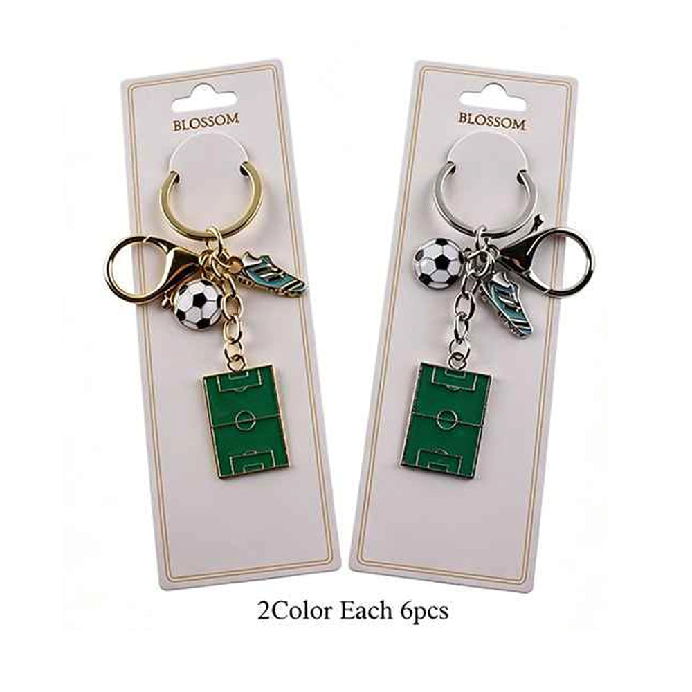 Soccer Keychain Gift Set – 12-Piece Enamel Soccer Ball, Cleat, and Field Charm Keyrings | Sports Party Favors, Team Gifts, and Backpack Accessories (Gold & Silver, 2 Colors, 6 Pcs Each) (IKC-1000)
