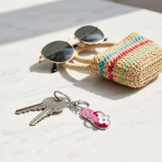 Enamel Flip Flop Keychain Bulk Set - 6 Pack Summer Slipper Keyring with Rhinestone Flower, Gold & Silver Metal Purse Charms, Beach Party Favors (IKC-1006)