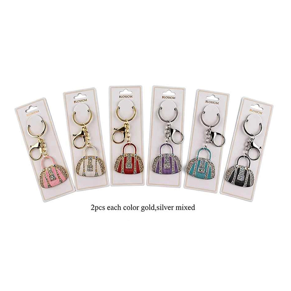 Rhinestone Handbag Keychain Bulk Pack – Sparkling Crystal Purse Charm & Key Ring Accessory (Gold & Silver Finish) (IKC-1012)