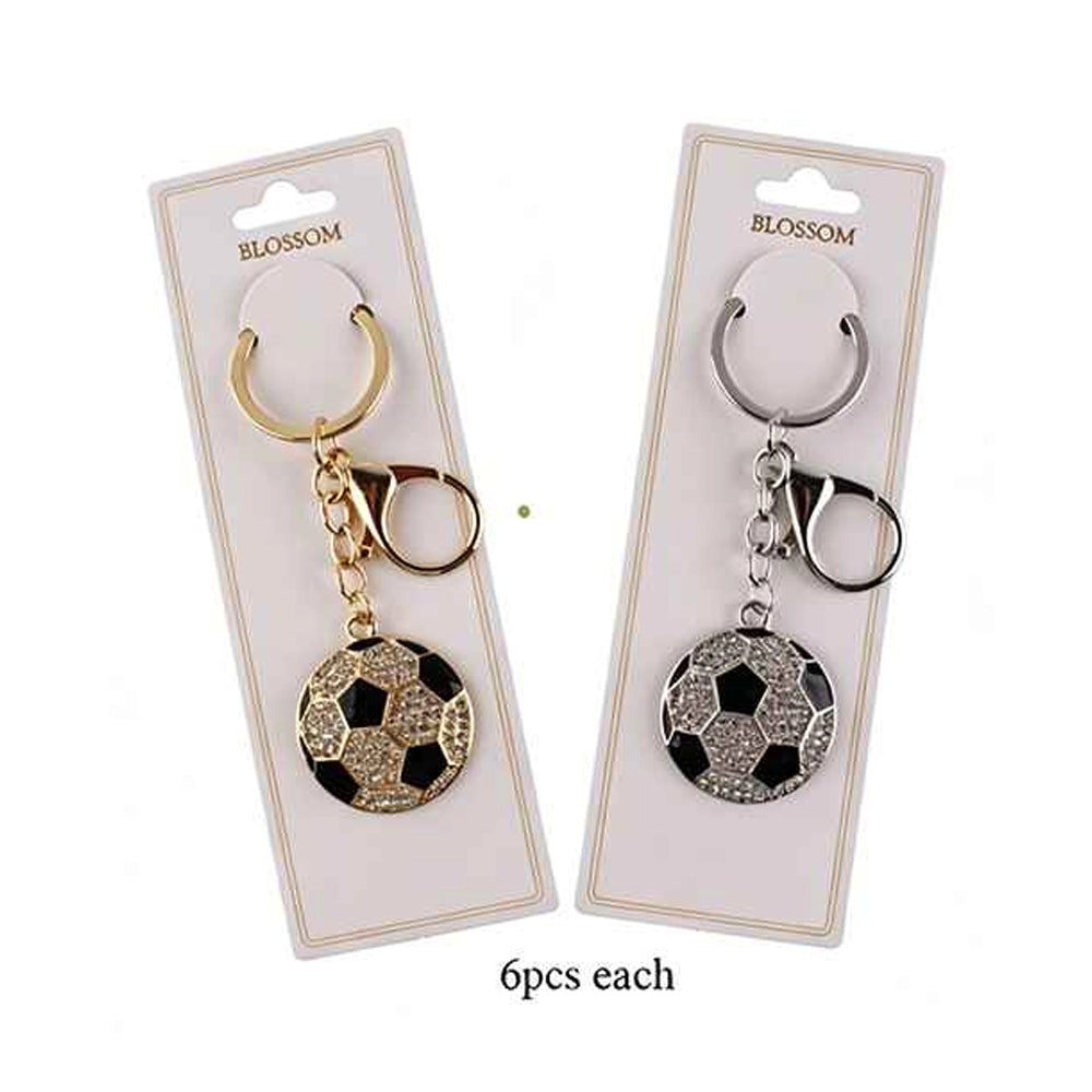 Rhinestone Soccer Ball Keychain Set - Crystal Enamel Football Keyring Charm for Backpack, Purse, & Car Keys (IKC-1013)