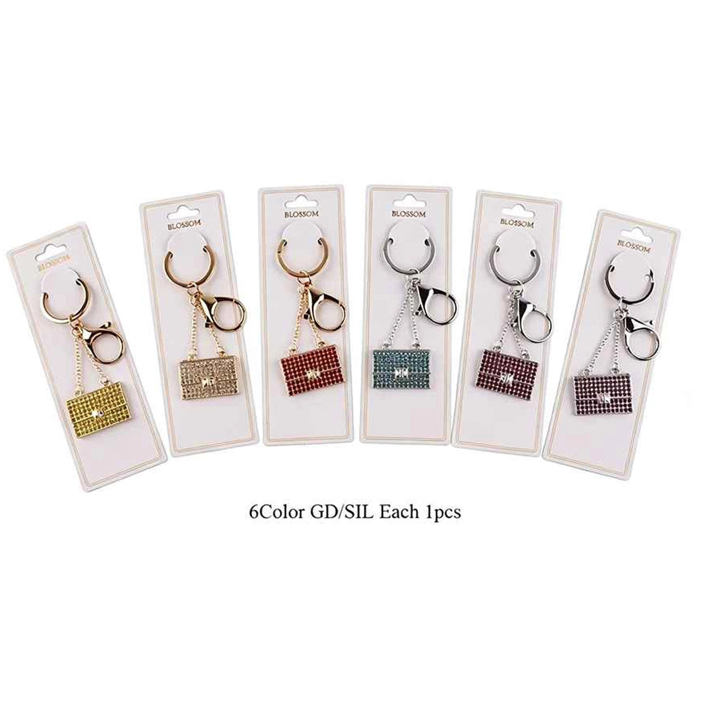 Crystal Rhinestone Mini Purse Keychain – Luxury Handbag Key Ring Bag Charm for Women, 6 Colors Available (Gold & Silver Metal) (IKC-784)