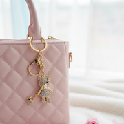 Blossom Rhinestone Teddy Bear Keychain – Cute Crystal Bag Charm & Key Ring (IKC-914)