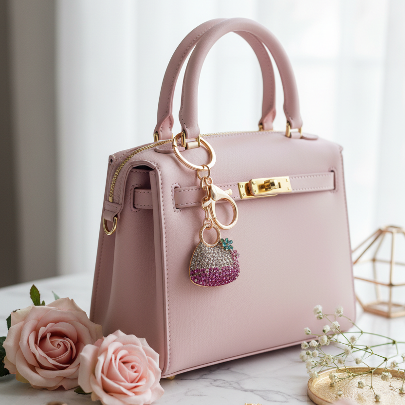 Blossom Rhinestone Handbag Keychain – Sparkling Crystal Purse Charm Accessory (IKC-916)
